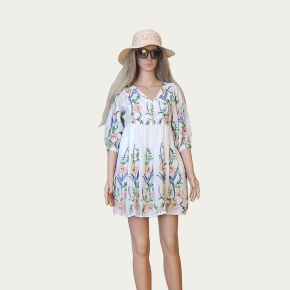 Hayden COTTAGECORE 100% Cotton Floral Embroidered White Dress, Small - Picture 1 of 11